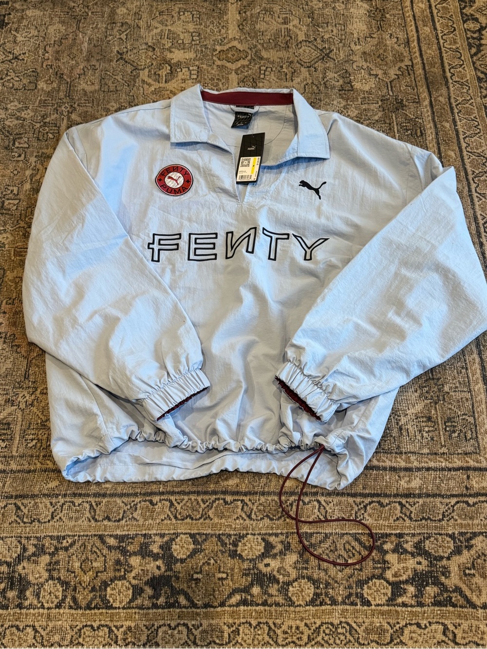 Puma FENTY Light Blue Pullover Windbreaker with Maroon Trim